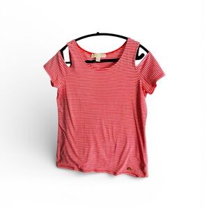 Michael Kors Red and White Striped Short Sleeve Top Size Small